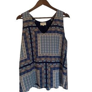 Everly Blue Boho/Geometric Pattern Racer Back Tank/Blouse/Sleeveless Sz L